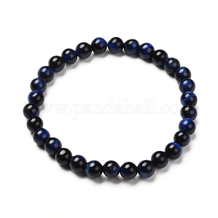 Bracelets extensibles en perles rondes en oeil de tigre naturel teint et chauffé BJEW-JB06654-02-1