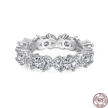 925 anello da dito da donna in argento sterling placcato rodio con micro pavé di zirconi trasparenti RJEW-F150-11B-P-1
