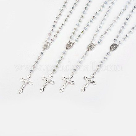 Abacus verre rosaire perle pendentif colliers NJEW-JN02048-1