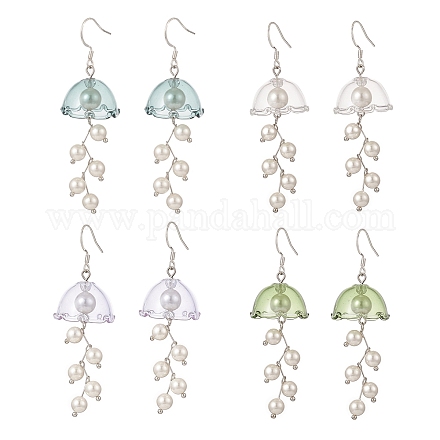 4 paio di orecchini pendenti con carillon di vento e fiori di perle di conchiglia di 4 colori EJEW-TA00210-1