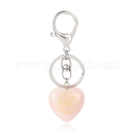 Coeur de quartz rose naturel avec porte-clés oeil d'horus PW-WG82166-10-1
