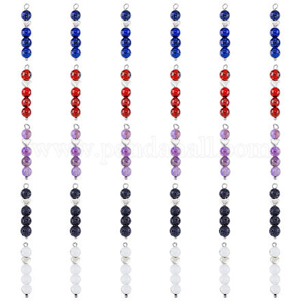 SuperZubehör 30 Stück 5 Stile natürliche gemischte Edelstein-Anhänger Kristallstein runde Charms Steinanhänger mit Legierungsherz für DIY Schmuckherstellung Halskette Armband FIND-FH0005-66-1