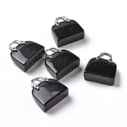 Natürliche schwarze Obsidian-Messing-Anhänger KK-E274-01P-011-1