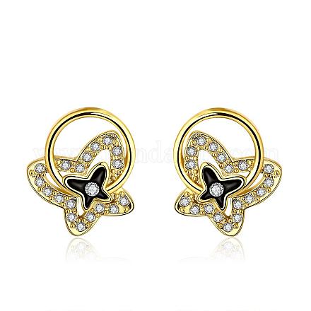 Attractive Butterfly with Ring Brass Czech Rhinestone Enamel Stud Earrings EJEW-BB04957-G-1