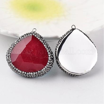 Faceted Dyed Drop Natural White Jade Pendants G-K096-C-03-1