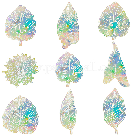 GORGECRAFT 9Pcs Large Leaf Window Clings Tropical Leaves Suncatcher Rainbow Prism Glass Stickers Waterproof PVC Window Static Decals Home Summer Window Decor to Save Birds from Window Collisions DIY-WH0409-69G-1