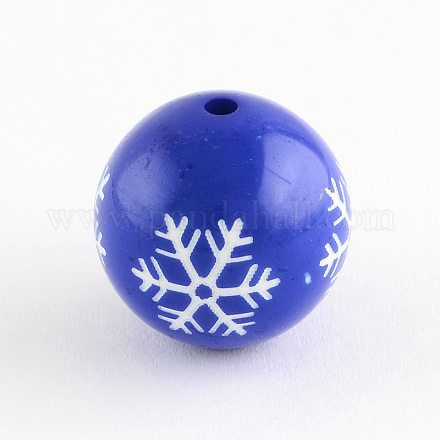Round Acrylic Snowflake Pattern Beads SACR-S196-18mm-06-1