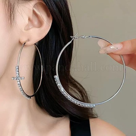 Серьги-кольца из сплава крестиков с кристаллами и стразами FS-WG132BD-01-1