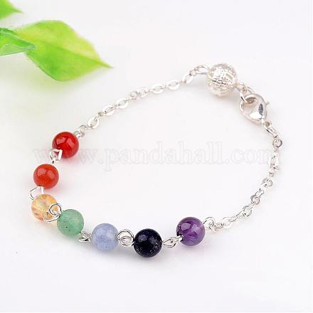 Chakra Jewelry Natural Gemstone Round Bead Link Bracelets BJEW-JB02275-1