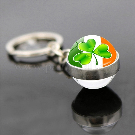 Doppelseitige Kugel-Schlüsselanhänger aus Glas zum St. Patrick's Day PW-WG29681-12-1