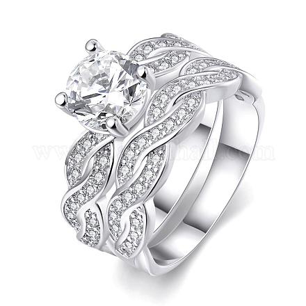 Nickle Free Fashion Ripple Jewelry Ring wtih Cubic Zirconia RJEW-BB02346-7P-1