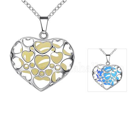 Zinc Alloy Hollow Heart Noctilucent Necklaces NJEW-BB03093-C-1