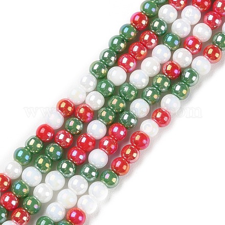 Brins de perles de verre électrolytiques opaques sur le thème de Noël X-GLAA-P056-4mm-A02-1