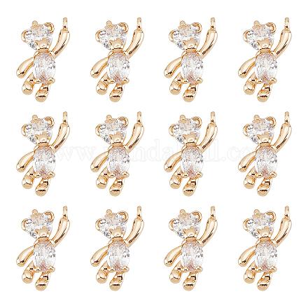 CHGCRAFT 12Pcs Real 18K Gold Plated Bear Charm Brass Micro Pave Clear Cubic Zirconia Charms with Loop for DIY Necklace Bracelet Jewelry Makings KK-CA0003-22-1