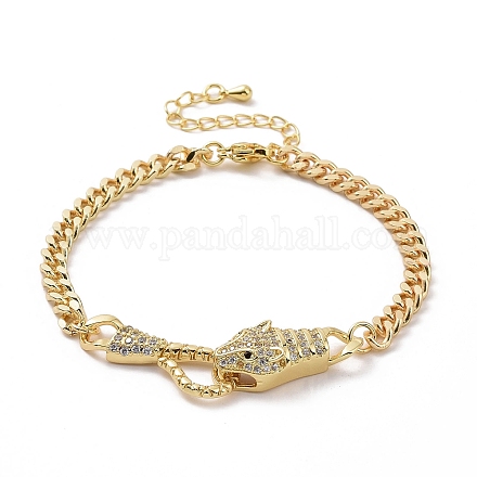 Bracelet à maillons léopard en zircone cubique chaînes gourmettes en laiton pour femmes BJEW-G664-01G-05-1