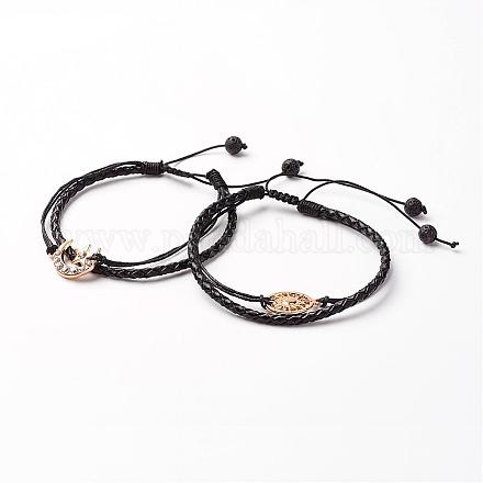 Bracelets multi-rangs avec cordon en cuir tressé BJEW-JB03065-1