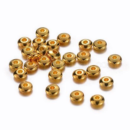 金色の真鍮ロンデルス​​ペーサービーズ  カドミウムフリー＆鉛フリー  5x2mm  穴：1~1.5mm X-KK-E246-G-1