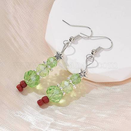 Рождественские стеклянные бусины болтаются серьги X-EJEW-JE01624-1