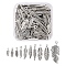 100Pcs 10 Style Tibetan Style Alloy Feather Pendants, Antique Silver, 15~40x5~15.8x1~3mm, Hole: 1~2mm, 10pcs/style