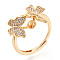 Butterfly Brass Micro Pave Clear Cubic Zirconia Cup Peg Ring Settings, Adjustable Ring Settings for Half Drilled Beads, Real 18K Gold Plated, 11.2mm, US Size 8(18.1mm)