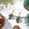 304 Stainless Steel Christmas Tree Dangle Earrings, with Brass Beads & Natural Tiger Eye Beads, Golden, Colorful, 46~47x13.5mm