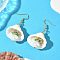 304 Stainless Steel Shell Shape with Round Dangle Earrings, with Glass Seed & Shell & Glass Pearl, Golden, White, 50.5x27~30mm