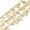 Rack Plating Brass Flower Link Chains, with Clear Glass Charms, Long-Lasting Plated, Soldered, with Spool, Light Gold, flower: 10x7x0.2mm, flat round: 6x4x3mm, about 32.81 Feet(10m)/Roll