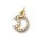 Brass Micro Pave Cubic Zirconia Pendants, Moon Charms, Long-Lasting Plated, Lead Free & Cadmium Free, Rack Plating, with Jump Ring, Real 18K Gold Plated, 10.5x7.5x1.5mm, Hole: 2.5mm