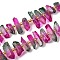 Electroplated Natural Quartz Crystal Beads Strands, Faceted, Dyed, Nuggets Stick, with Seed Beads, Magenta, 11~25x3~9x4~10mm, Hole: 1~1.2mm, about 19~26pcs/strand, 7.09~7.48''(18~19cm)