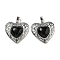 Natural Obsidian Peach Love Heart Pendants, Rack Plating Brass Hollow Heart Charms, Cadmium Free & Lead Free, 29.5x30.5x7.5mm, Hole: 7.5x5mm