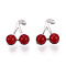 Brass Micro Pave Cubic Zirconia and Resin Pendants, Cherry Charms, Platinum, 13~13.5x11.5~12x6mm, Hole: 2x4.1mm