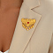 Heart-shaped Brass Tassel Brooches for Women, with Stainless Steel & Glass, Golden, 48x40mm