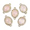 Natural Rose Quartz Faceted Oval Links, Rack Plating Brass Micro Pave Clear Cubic Zirconia Connector Charms, Golden, 17.5x11x4.5mm, Hole: 1.5mm