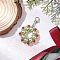 Glass Christmas Wreath Pendant Decorations, with Zinc Alloy Lobster Claw Clasps, Platinum, 53mm