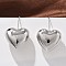 Heart Brass Dangle Earrings, Cadmium Free & Lead Free, Rack Plating, Platinum, 38.5x25.5mm