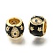 Rack Plating Brass Micro Pave Cubic Zirconia European Beads, with Enamel, Large Hole Beads, Lead Free & Cadmium Free, Real 18K Gold Plated, Barrel with Evil Eye, Black, 14x10mm, Hole: 7.5mm