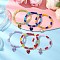 Baking Painted Imitation Jade Glass Round Beaded Charm Bracelets, with Faceted Glass Heart Charms & Brass Rhinestone Spacer Beads, Mixed Color, Inner Diameter: 2-1/8 inch(5.5cm)