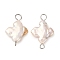 Natural Baroque Keshi Pearl Cross Connector Charms, with 304 Stainless Steel Double Loops, Floral White, Stainless Steel Color, 23x14.5~16x3~4.5mm, Hole: 1.6~3.5mm
