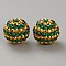 Resin Rhinestone Beads, Round with Stripe Pattern, for DIY Pen Making Jewelry Supplies, Emerald, 20x19mm, Hole: 2.5mm