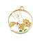 Alloy Enamel Pendants, Ring with Rabbit & Flower Charm, Golden, Gold, 30x26.5x3mm, Hole: 2.5mm