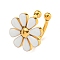 304 Stainless Steel Enamel Cuff Earrings for Women, Small Daisy, White, Real 18K Gold Plated, 11mm