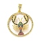 Real 18K Gold Plated Brass Micro Pave Cubic Zirconia Pendants, Flat Round with Scorpion, Colorful, 30.5x28x4.5mm, Hole: 5.5x3mm