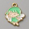 Alloy Enamel Pendants, Golden, Angel Charm, Medium Spring Green, 18.5x14x1mm, Hole: 1.8mm