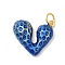 Rack Plating Brass Enamel Pendants, with Jump Ring, Long-Lasting Plated, Cadmium Free & Lead Free, Heart Charm, Real 18K Gold Plated, Blue, 15x17x4mm, Hole: 3mm