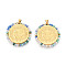 304 Stainless Steel Pendants, Flat Round with Saint Benedict, with Glass Beads, Ion Plating(IP), Real 18K Gold Plated, Faceted, Dark Sea Green, 31x31x3mm, Hole: 5x3.5mm