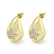 Brass with Cubic Zirconia Stud Earrings, Teardrop, Golden, 21.5x14mm