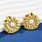 304 Stainless Steel Plastic Imitation Pearl Stud Earrings, Flower, Golden, 30.5x30mm