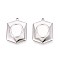 304 Stainless Steel Pendant Cabochon Settings, Hexagon, Stainless Steel Color, Tray: 10x8mm, 22.5x16x2.5mm, Hole: 1.4mm