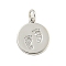 Round Rack Plating Brass Micro Pave Clear Cubic Zirconia Pendants, with Jump Ring, Cadmium Free & Lead Free, Long-Lasting Plated, Flat Round with Foot Print, Platinum, 15x12.5x1.5mm, Hole: 3mm