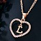 Heart Brass Micro Pave Clear Cubic Zirconia Pendant Necklaces, Rose Gold, Letter L, 17.72 inch(45cm)